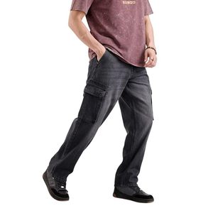 Jean en denim ample à jambe large pour homme, en coton basique, éco-responsable, résistant à la décoloration, décontracté, moderne, élégant, pour tenue quotidienne, taille mi-haute - Product Image 1