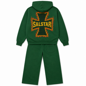 Conjunto Deportivo SALSTAR Verde con Capucha, Sudadera con Cierre Completo y Pantalones Jogger, Ropa Deportiva de Invierno, Corte Holgado, Algodón, Ropa de Otoño - Product Image 2