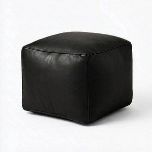 Luxury Black Genuine Leather Pouf Ottoman Square Footstool Moroccan Style Seating Accent for Modern Interiors - Product Image 1