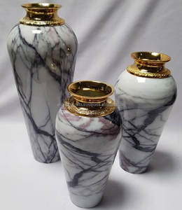 High-Gloss Marble Finish Cast Aluminium Metal <b>Vase</b> – <b>Gold</b> Collar Floral Centerpiece Flower <b>Vase</b> – Direct B2B Wholesale India - Product Image 1