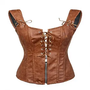 Women's Goth <b>Punk</b> Plus-Size Zipper Leather Lace Puff Printed Corset Shapewear Hip Enhancer Satin Quick Dry Firm Control Seamless - Product Image 2