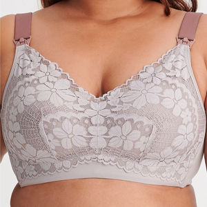 Mama-Friendly High-Gender Ladies Nursing <b>Bra</b> New Purple Embroidered Lace Front Open Wire-Free Seamless Latex <b>Bra</b> Brief Set for - Product Image 1