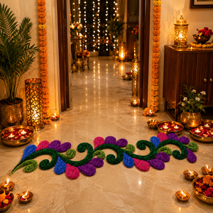 Tapete Rangoli con Diseño Calado para Decoración de Entrada del Hogar en Diwali |   Decoración Floral Hecha a Mano para Puerta y Suelo, para Decoración Festiva del Hogar - Product Image 5