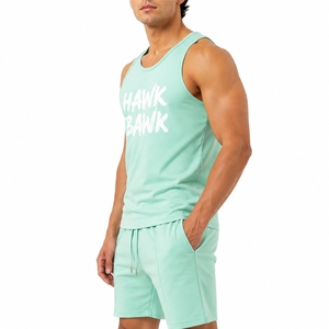 Ensemble deux pièces pour hommes, débardeur et short sans manches, design de couleur unie personnalisé, tissu respirant, coupe décontractée, sans manches, été - Product Image 3