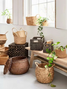 Newly designed <b>rectangular</b> laundry <b>basket</b>, woven from natural water hyacinth, a storage <b>basket</b> for household items. - Product Image 5