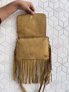 Bolso de mano de cuero de ante occidental con flecos, bolso bandolera de color turquesa con piedras, estilo gitano bohemio, de piel con pelo, hecho a mano, multiusos - Product Image 5
