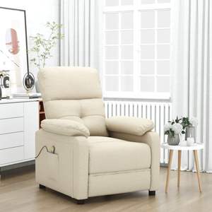Fauteuil de massage grand format en tissu crème, bois et métal - Product Image 1