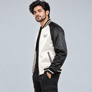 Chaqueta de satén con cremallera y pedrería para hombre, con detalles de diamantes brillantes, suave y lisa, estilo bomber, moderna, para fiestas, informal. - Product Image 2
