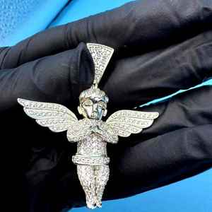 Pendentif ange priant Jésus en argent 925, moissanite VVS, style hip-hop, passe le test du diamant, pendentif religieux pour femmes et hommes - Product Image 4