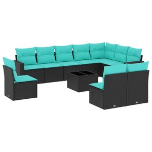 Juego de sofás de patio de ratán sintético negro de 11 piezas con cojines para sofás de jardín - Product Image 2