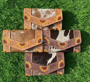 Nouveau portefeuille de sculpture usiné à la main de concepteur embrayage élégant en cuir véritable cheveux sur le portefeuille en peau de vache multi-usages portefeuilles en cuir occidental - Product Image 3