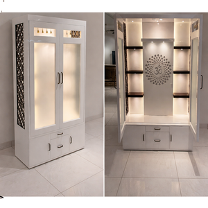 Compre un Templo Blanco Moderno con Puertas para el Hogar, Templo de Madera con Diseño Om, Mandir de Diseño Moderno con Almacenamiento, EE. UU., Australia - Product Image 1