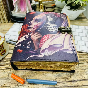 Diario de Cuero con Diseño de Calavera, Impresión Vintage Hecha a Mano, Encuadernado Térmico, Cuaderno de Escritura, Regalo Personalizado Único para Hombres y Mujeres - Product Image 6