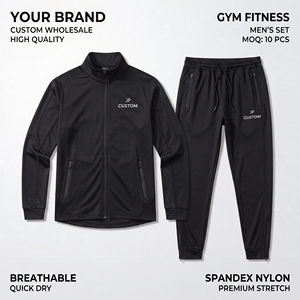 Ensemble de survêtement personnalisé pour hommes, respirant, séchage rapide, pour la gym et le fitness, en polyester, élasthanne, nylon, ensemble de jogging vierge, sport - Product Image 4