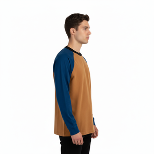 Camiseta de algodón de manga larga raglán con cuello acanalado, informal, transpirable, con logotipo personalizado de alta calidad para mujer. - Product Image 3