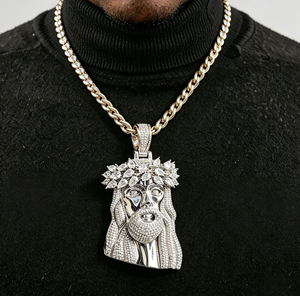 Hip Hop Iced Jesus Pendant Necklace Brass <b>Rope</b> <b>Chain</b> Zircon Christian Cross Jewelry for Men Women - Product Image 1