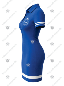 Robe Polo Moulante Bleue pour Femme Zeta, Manches Courtes, Couleur Unie, Logo Brodé, Style Sportif, Mini-Robe Ajustée Décontractée d'Été - Product Image 3