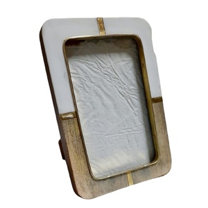 Handcrafted Dual Tone Wooden <b>Photo</b> <b>Frame</b> with <b>White</b> Resin Inlay & Brass Trim - Decorative Tabletop Picture <b>Frame</b> for Home Decor - Product Image 1