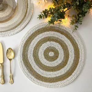 Durable <b>Beaded</b> <b>Placemats</b> Indian Style <b>Beaded</b> <b>Placemats</b> Handmade Round Mat for Dining Table Wedding Party Embroidered <b>Placemats</b> - Product Image 2