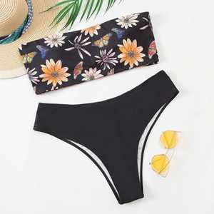 Conjunto de Bikini con Top Bandeau y Braguita de Cintura Alta, Escote Hombros Descubiertos, Transpirable, Ecológico, de Spandex y Poliéster - Product Image 5