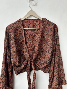 Lot de hauts en soie pour femmes, style rétro, à manches cloche, à nouer, avec 3 façons de porter, style hippie bohème, à nouer devant - Product Image 5