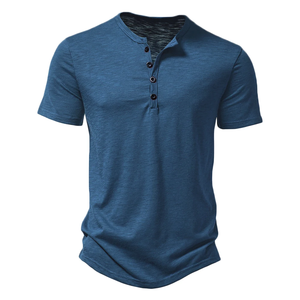 T-shirt en tricot à col en V pour homme, manches courtes, couleur unie, coupe ajustée, style décontracté, beige, blanc, rouge, noir, vert olive - Product Image 6