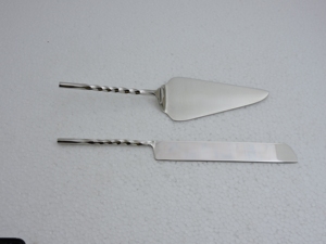 Stainless Steel <b>Cake</b> Knife Set 2 Pieces White Handle Rectangle Shape Hand Wash Only - Product Image 5