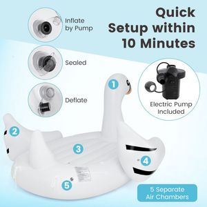 4 persone gonfiabile gigante cigno isola galleggiante 4-portabicchieri piscina galleggiante per rilassarsi in acqua - Product Image 6