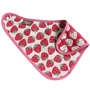 [Wholesale Products] Made in Japan 5-Layered Gauze Baby Bib Bandana Shape 36cm*22cm 100% Cotton Breathable Low MOQ Strawberry