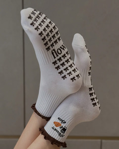 JZVINA Women Fashion Printed Crew Socks Anti <b>Slip</b> Pilates Yoga Socks Soft Breathable Knit Socks For Daily Fitness - Product Image 2
