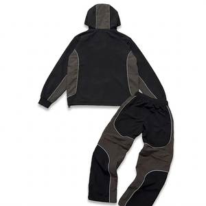New Trends Custom Logo Black With Grey Panels Men's Nylon <b>Wind</b> <b>Breaker</b> Pant Sets For Summer <b>Wind</b> Cross Vintage Streetwear Jacket - Product Image 2