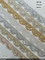 Bande de dentelle à motifs Bugle Beads, 100 % polyester, largeur 3 cm, rouleau de 9 mètres pour vêtements ethniques, sacs, chaussures, textiles de maison