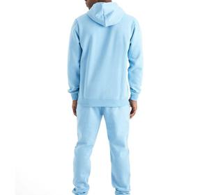 Survêtement à capuche bleu clair pour homme, manches longues, couleur unie, décontracté, avec poches latérales, coupe régulière, coton mi-lourd, automne - Product Image 2