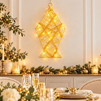 Petite lanterne lumineuse du Ramadan à piles, corps en fil tressé, forme rectangulaire, réutilisable, durable, pour la table de l'iftar