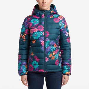Chaqueta Acolchada con Capucha y Estampado Floral para Mujer, Abrigo de Invierno Cálido y Acolchado, Estilo Casual para Exteriores, con Cierre Completo, Nueva - Product Image 1