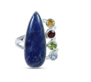 Wholesale Natural Blue Sodalite 925 Sterling <b>Silver</b> Multi Gemstone <b>Ring</b> with <b>Garnet</b> and Peridot Handmade Designer Jewelry - Product Image 1