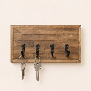 Rustic <b>Wall</b> Mounted Wooden <b>Key</b> <b>Hooks</b> With 4 Heavy Duty Metal <b>Hooks</b> Decorative Farmhouse Entryway Organizer And <b>Key</b> Rack - Product Image 3