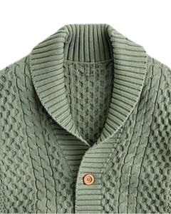 Cardigan en maille torsadée pour homme, col châle boutonné, chaud et texturé, couleur vert sauge, style décontracté et tendance pour l'hiver - Product Image 2