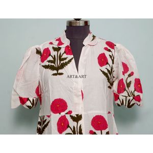 Robe élégante en coton 100% style kangourou, coupe trapèze, manches courtes, fabriquée à la main en Inde, lavable, magnifique, confortable, idéale pour les fêtes - Product Image 3