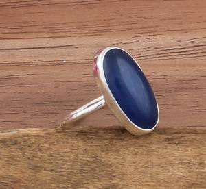 แหวนเงินแท้ฝังพลอยหยกสีน้ำเงินธรรมชาติ งานแฮนด์เมด สำหรับผู้หญิง ของขวัญสุดพิเศษ - Product Image 2