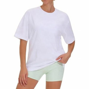 Camiseta de Algodón Transpirable de Punto Jersey para Mujer, Cuello Redondo, Manga Corta, Corte Holgado, Color Blanco Sólido, Informal, para Todas las Temporadas, OEM - Product Image 1