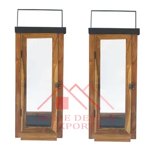 Modern Wooden Lantern with Black Metal Handle Set of 2 Classic Design Wooden Candle Hanging Lantern fr home hotels & events