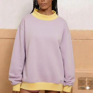 Women's Relaxed High Neck Daily Wear Oversized Mock Neck Core Streetwear Premium Casual Two-Tone Sequined Badge Front <b>Layer</b> <b>Top</b> - Product Image 1