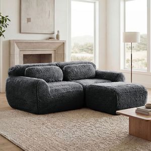 Divano Ergonomico a L Senza Struttura, Morbido e Soffice in Tessuto Peluche, Chaise Longue con Spugna ad Alta Densità 32D, Nessun Montaggio Richiesto per Soggiorno - Product Image 3