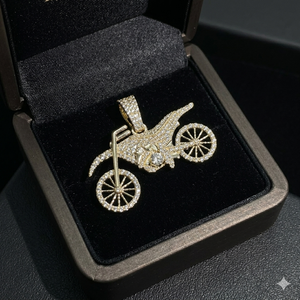 Pendentif Collier Personnalisé Plaqué Or 10K avec Diamant Moissanite, Style Moto, Tendance Hip Hop Motocross, pour Motard, Breloques - Product Image 5