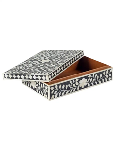 Boîte à bijoux en os incrusté noir, boîte de rangement décorative artisanale de style os. - Product Image 4