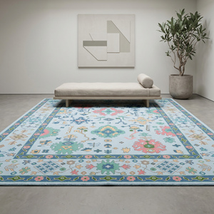 Alfombra de Lana de Lujo Multicolor Anudada a Mano, de Pelo Plano y Grosor Medio, con Patrón Floral Geométrico Clásico para Sala de Estar, Larga - Product Image 1