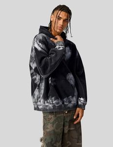 Sudadera con Capucha para Hombre, Estilo Vintage, Lavado Ácido, Tie Dye, Negra, con Bolsillo Tipo Canguro, Ropa Urbana, Marca Privada - Product Image 2