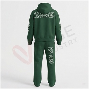 Conjunto Deportivo Verde para Hombre, Sudadera con Capucha, Manga Larga, Estampado de Letras, Estilo Urbano, Corte Regular, Ropa de Otoño, Material de Algodón Transpirable - Product Image 2