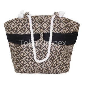 Bolso de Playa de Yute Laminado PP con Asa de Cuerda Trenzada y Estampado Circular Completo de Diseño para Niñas y Mujeres - Product Image 3
